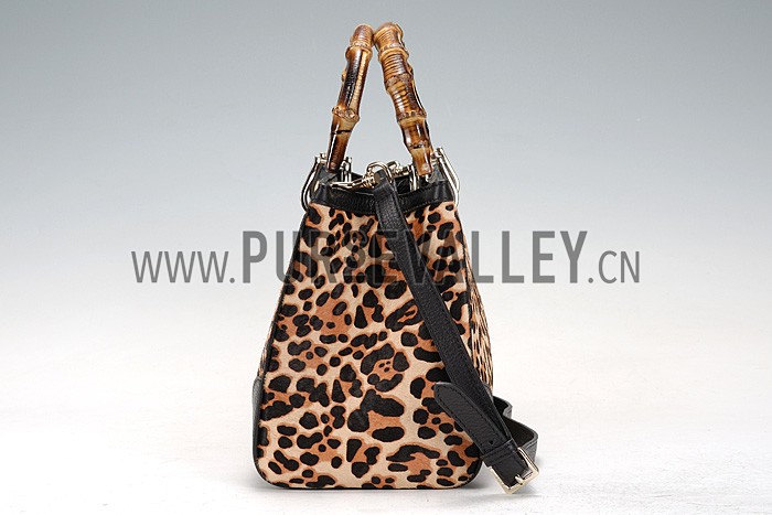 Gucci Bamboo Shopper Leather Small Tote Animal Print 607318