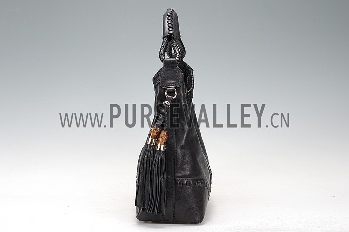 Gucci Medium Woven Tassels Black Leather Hobo 607325