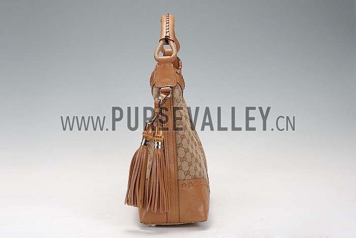 Gucci Medium Woven Tassels Tan Leather Trim Guccissima Hobo 607327