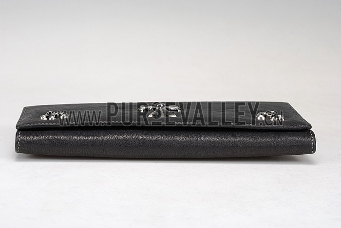 Chrome Hearts Black Leather Long Zip Wallet 607430