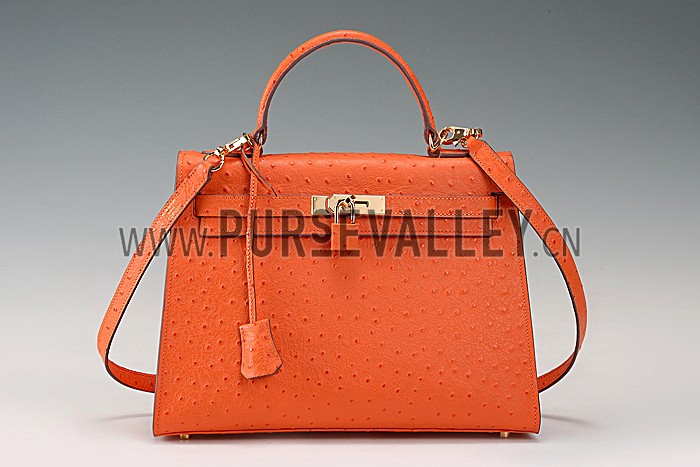 Hermes Kelly 32 Orange Ostrich Leather 607480