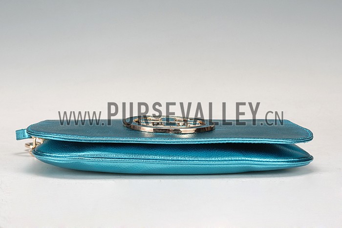 Tory Burch Logo Flap Clutch Metallic Tropical Green 607556