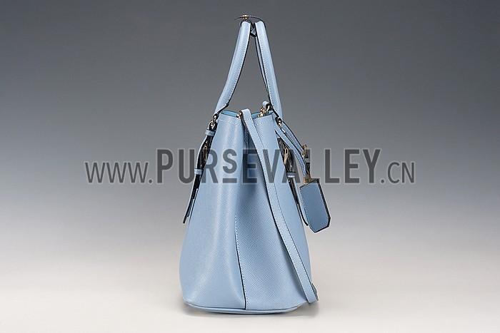 Prada Saffiano Double Tote Light Blue