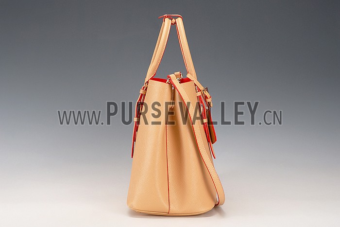 Prada Saffiano Double Tote Light Brown