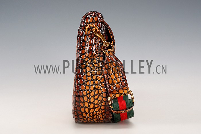 Gucci Lady Web Medium Shoulder Bag Crocodile Leather Brown