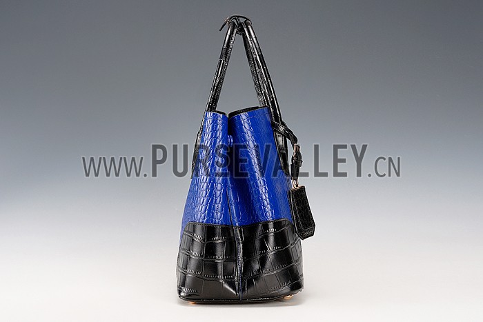 Prada Saffiano Crocodile Leather Black And Blue Bag