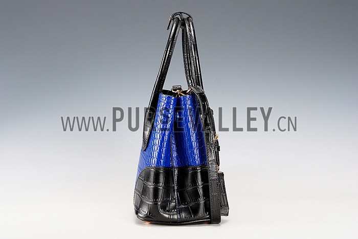 Prada Saffiano Crocodile Leather Black And Blue Small Bag