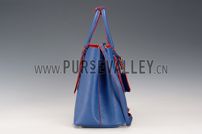 Prada Saffiano Double Tote Blue