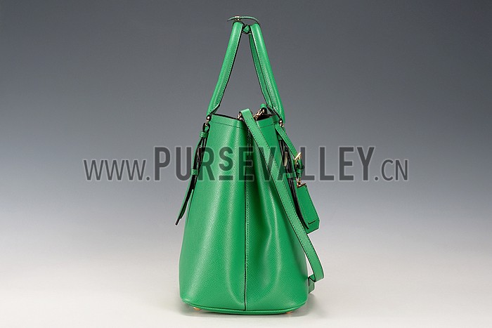 Prada Saffiano Double Tote Green