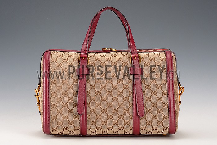 Gucci Lady Web GG Canvas Boston Bag Dark Red