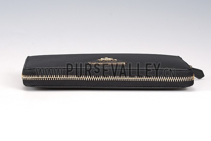 Prada Vernice Saffiano Leather Zip Around Black Wallet