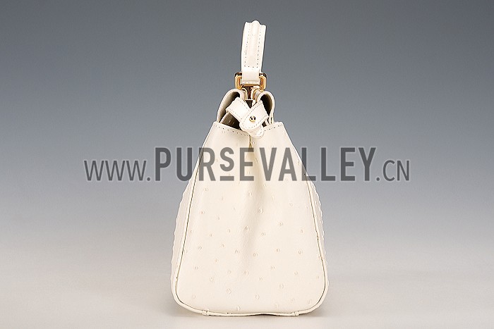 Fendi Peekaboo Mini Ostrich Leather White Bag