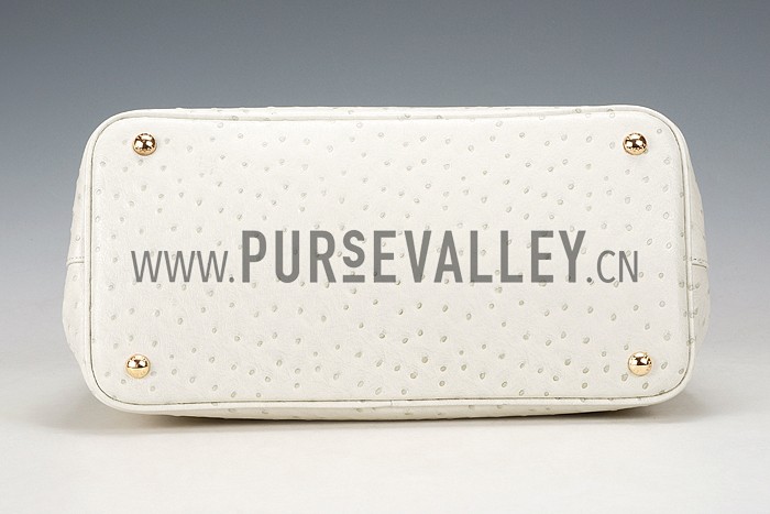 Prada Double Tote Ostrich Leather Bag White