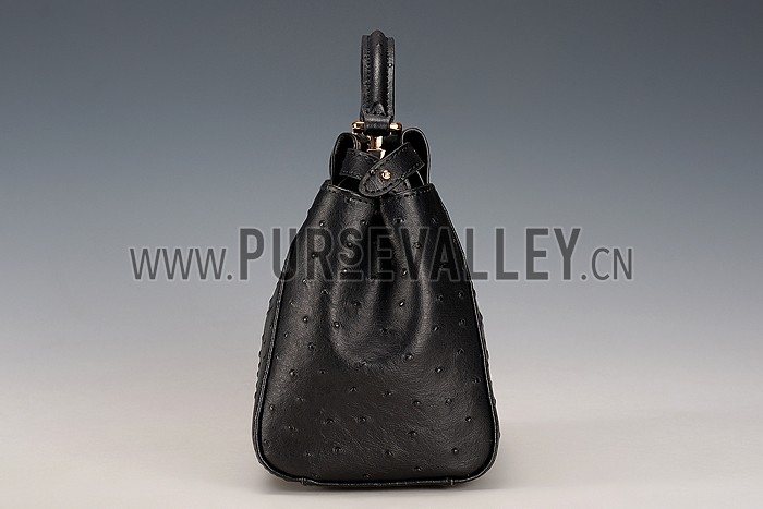 Fendi Peekaboo Mini Ostrich Leather Black Bag