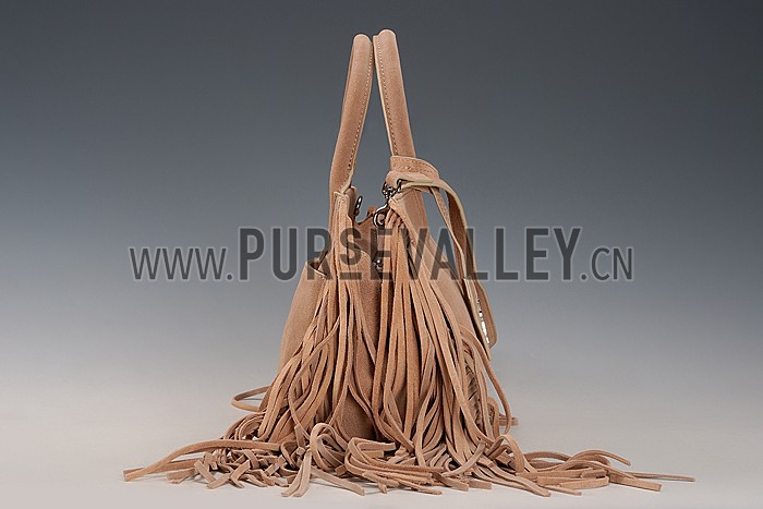 Saint Laurent Rive Gauche Small Fringed Suede Bag Beige