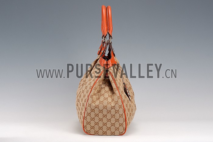 Gucci Sukey Large Tote Orange Trim Beige Fabric