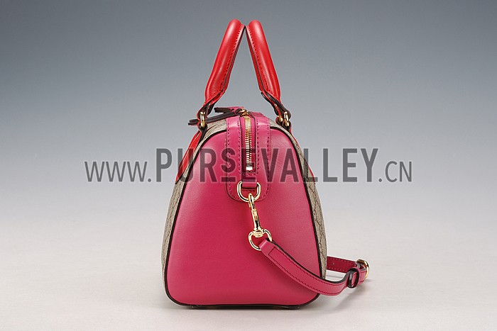 Gucci Boston Supreme Canvas Shoulder Bag Red & Fuchsia