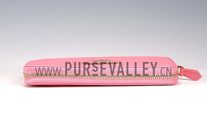 Prada Saffiano Leather Zip Around Small Pink Wallet