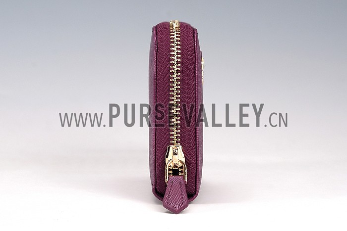 Prada Saffiano Leather Zip Around Small Purple Wallet
