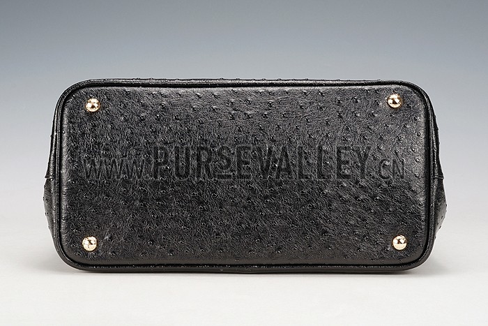 Prada Double Tote Ostrich Leather Bag Black