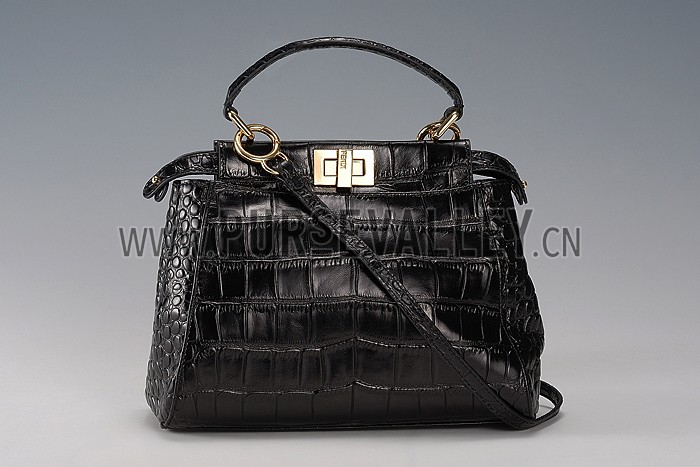 Fendi Mini Peekaboo Black Croc Leather Bag 608294