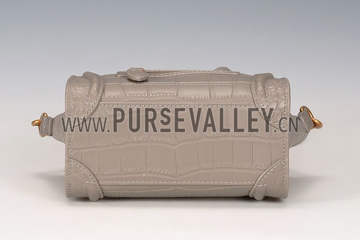 Celine Nano Luggage Crocodile Grey