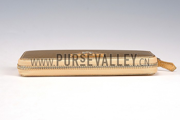 Prada Saffiano Leather Zip Around Small Gold Wallet