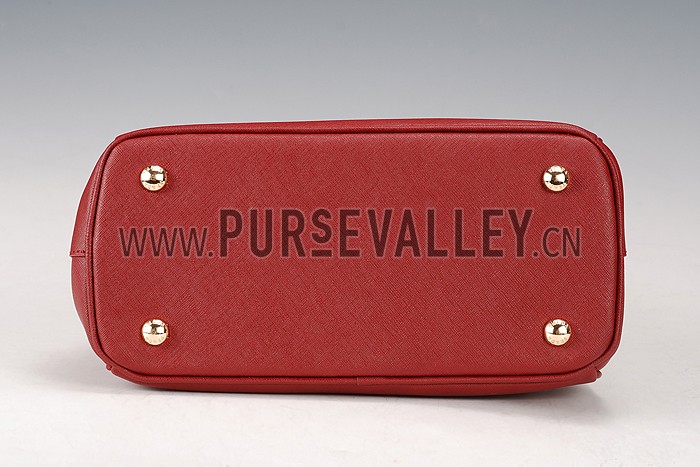 Prada Saffiano Mini Double Zip Tote Dark Red