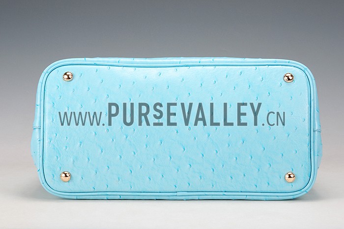 Prada Double Tote Ostrich Leather Bag Light Blue