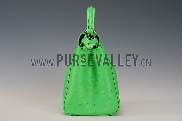 Fendi Peekaboo Mini Ostrich Leather Light Green Bag