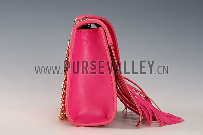Saint Laurent Medium Fringed Suede Leather Satchel Fuchsia