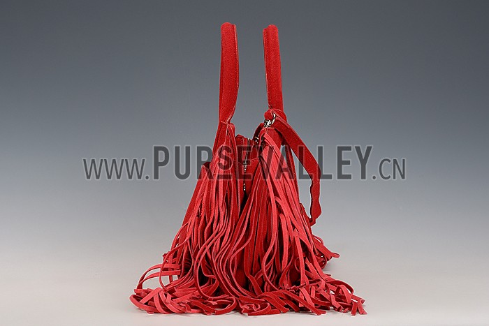 Saint Laurent Rive Gauche Small Fringed Suede Bag Red