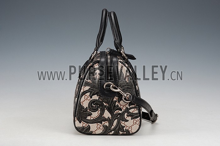 Gucci Boston Arabesque Canvas Shoulder Bag Black