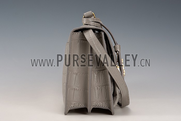 Saint Laurent High School Medium Crocodile Leather Bag Grey