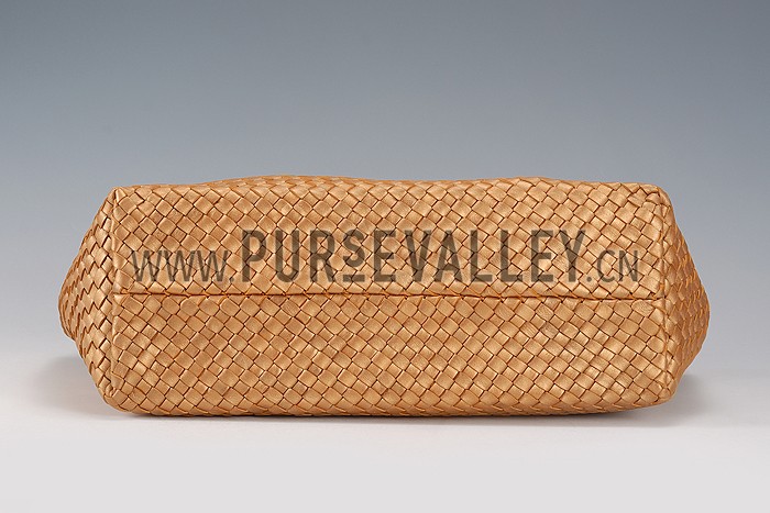 Bottega Veneta Woven Ostrich Large Tote Gold