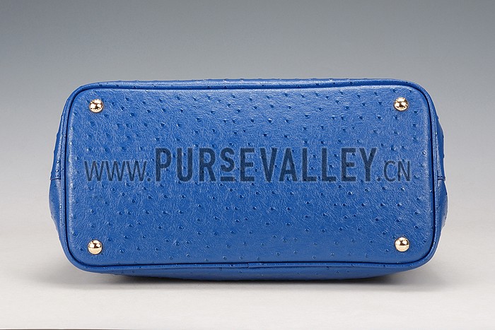 Prada Double Tote Ostrich Leather Bag Blue