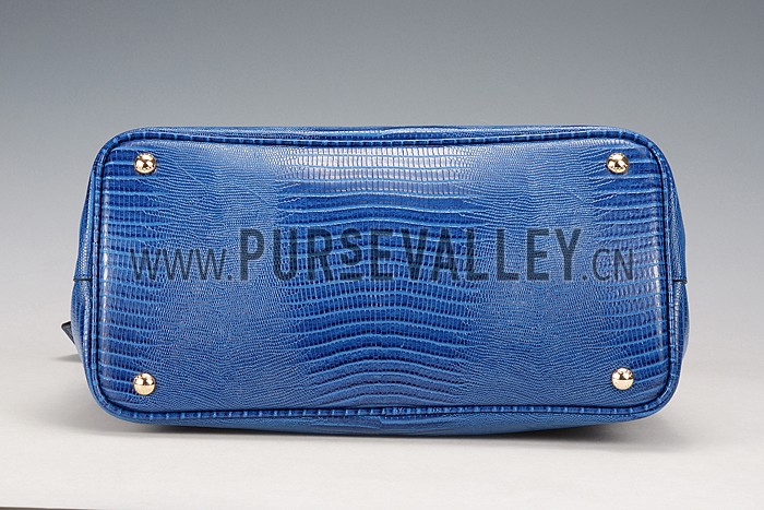 Prada Double Tote Crocodile Leather Bag Blue