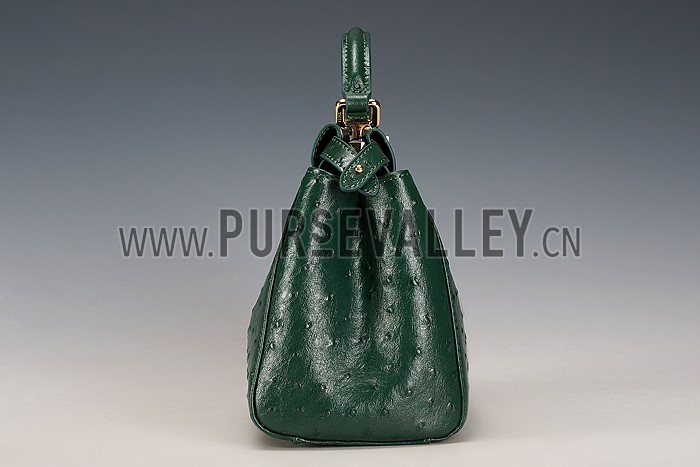 Fendi Peekaboo Mini Ostrich Leather Green Bag