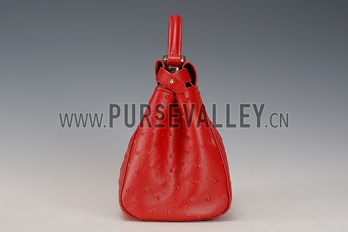 Fendi Peekaboo Mini Ostrich Leather Red Bag
