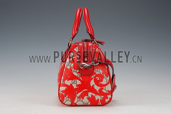Gucci Boston Arabesque Canvas Shoulder Bag Red