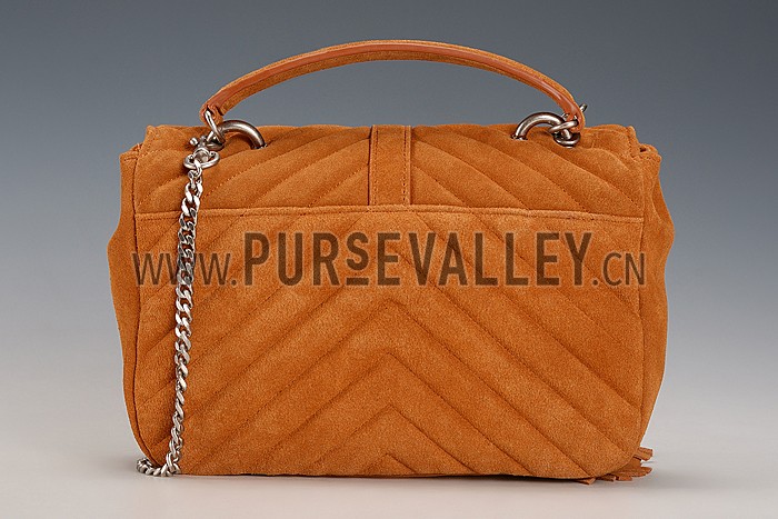 Saint Laurent College Matelasse Medium Fringed Suede Bag Tan