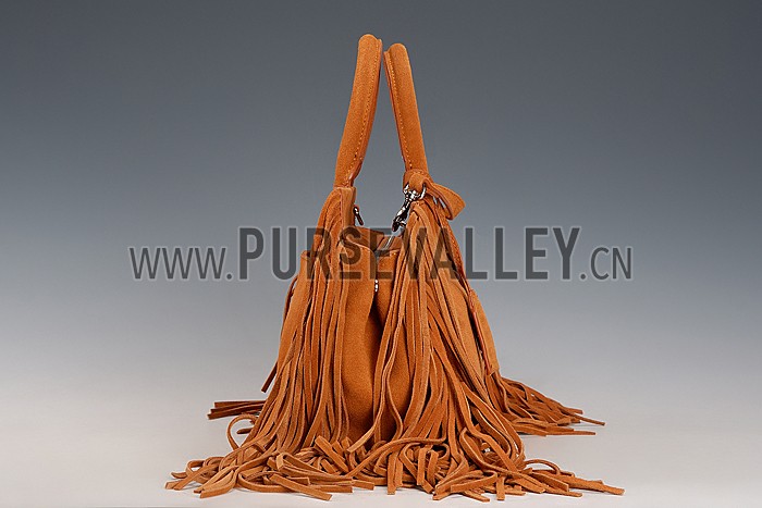 Saint Laurent Rive Gauche Small Fringed Suede Bag Tan