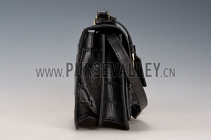 Saint Laurent High School Medium Crocodile Leather Bag Black