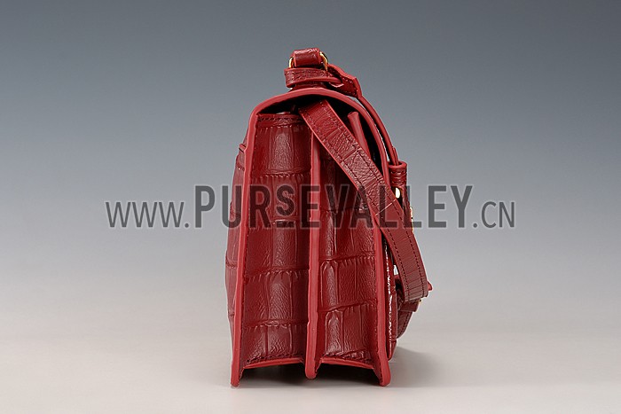 Saint Laurent High School Medium Crocodile Leather Bag Dark Red