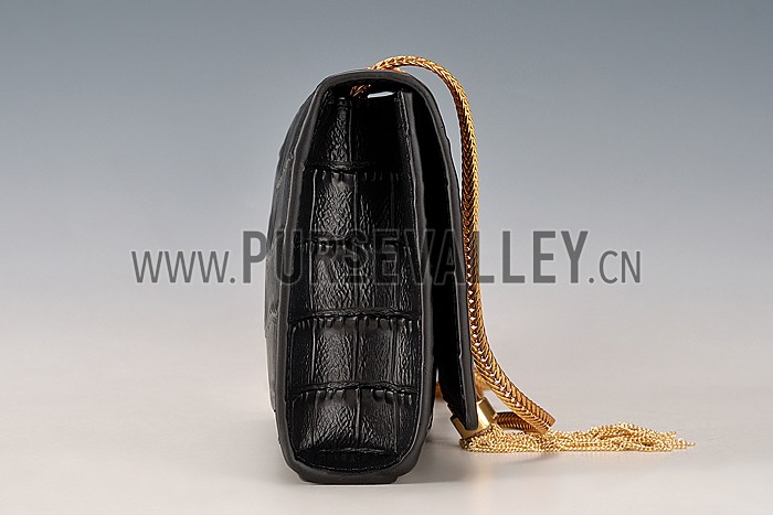 Saint Laurent Medium Tassel Crocodile Leather Clutch Bag Black