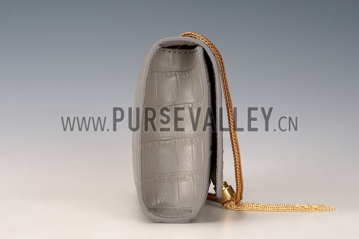 Saint Laurent Medium Tassel Crocodile Leather Clutch Bag Grey