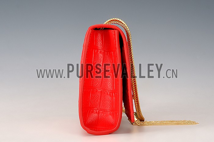 Saint Laurent Medium Tassel Crocodile Leather Clutch Bag Red