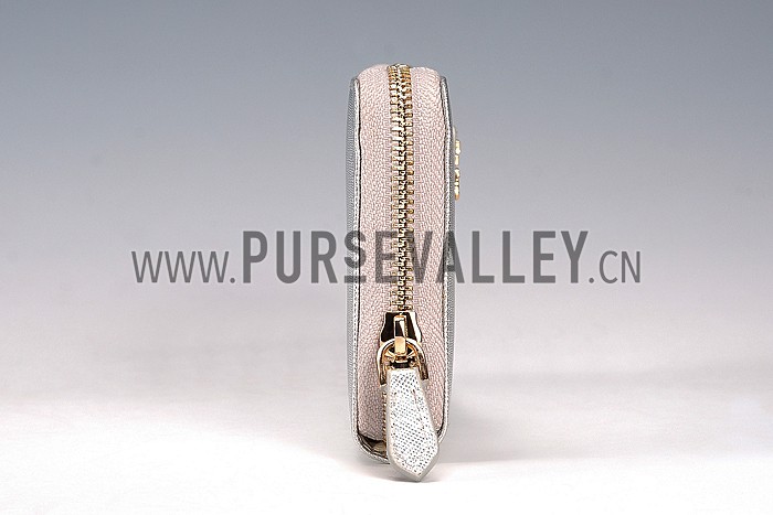 Prada Saffiano Leather Zip Around Small Silver Wallet