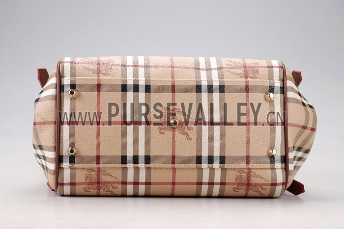 Burberry Haymarket Small Tote Brown Trim