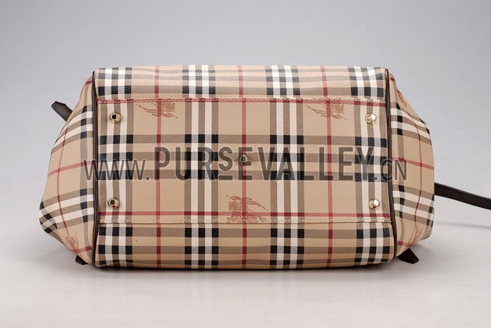 Burberry Haymarket Medium Tote Dark Brown Trim